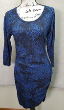 Express Bodycon Dress Women's M Blue Black Leopard Print Long Sleeve Round Neck