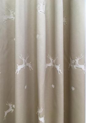 Deko Stoff Gardine Landhaus Vorhang Hirsch Herz beige natur