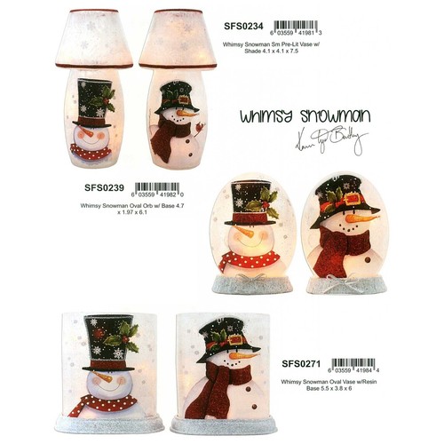 Stony Creek Decorative Lighted Glass Whimsy Snowman Dotted Scarf 7" Vase SFS05A - Picture 5 of 9
