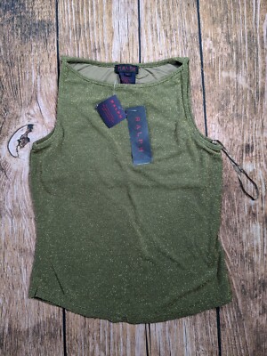 NWT RRL Ralph Lauren Womens Metallic Gold Colored Sleeveless Tank Top Size Small
