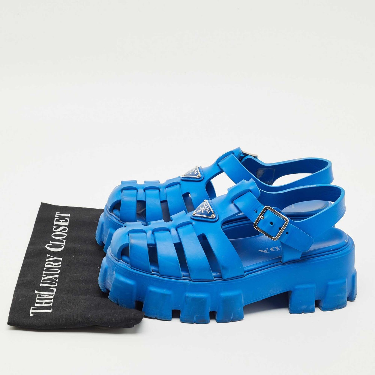 Prada Blue Rubber Monolith Platform Sandals Size 38 | eBay