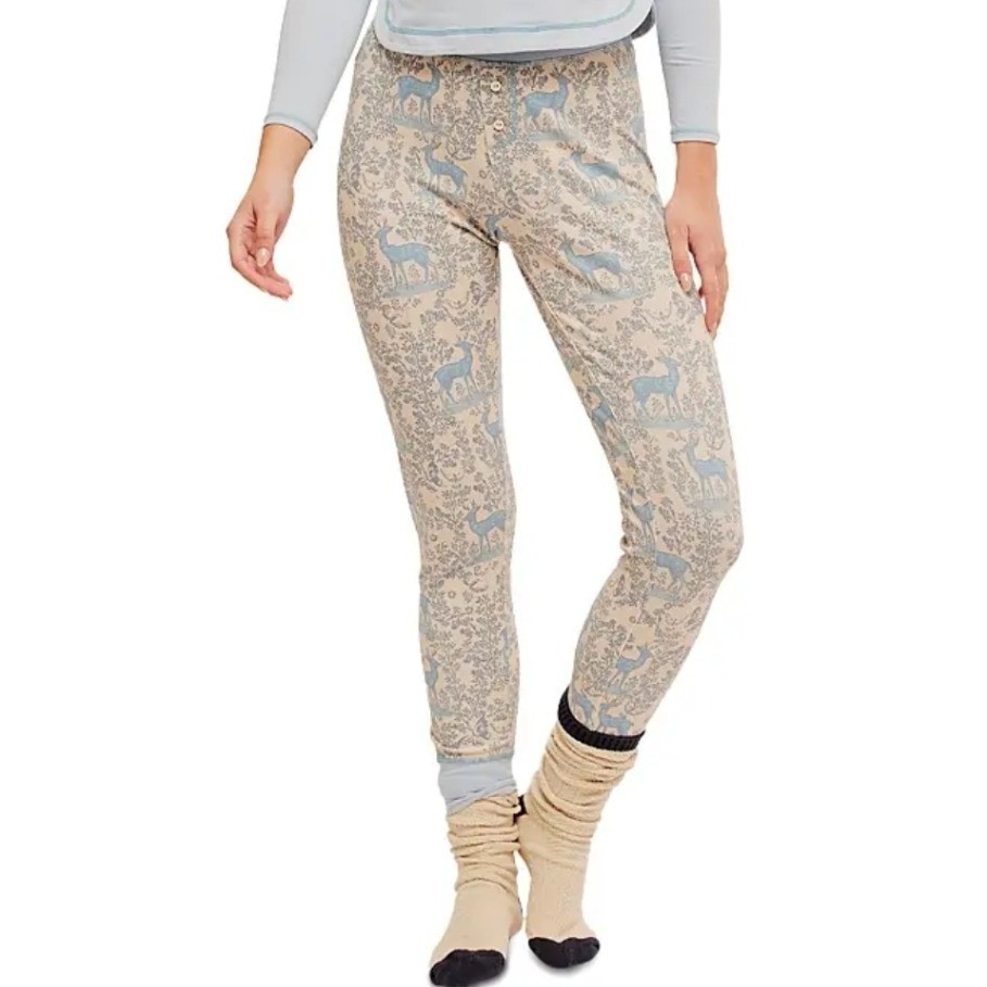 Intimately Free People Chill Evening Fairisle Thermal PJ Pants Deer Blue Boho M
