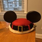 TWO DISNEY PARKS WDW VTG Santa Belt Mickey Mouse Christmas Ears Holiday Hat — photo 1