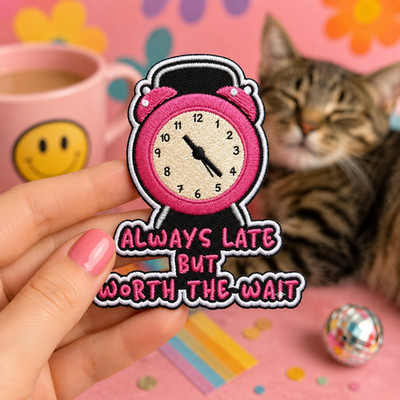 Always Late But Worth The Wait Embroidered Patch Iron On Cute Alarm Clock Badge