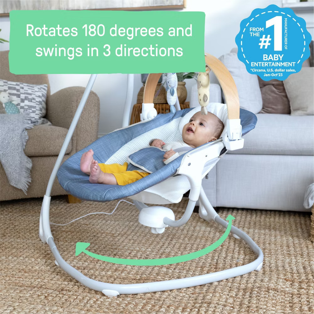 Ingenuity Simple Comfort Compact Swing with Wood Toy Bar - Chambray alternate view 2