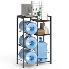 5 Gallon Water Jug Holder Water Dispenser Stand with Wood Storage Shelves 5 H...