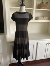 Black  Mesh Short Sleeve  Knee Length A-Line Scoop Neck Dress S