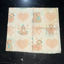 Vintage Country Primative Rag Doll Peach Green Brown Fabric Piece 44”x 39”