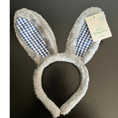 Bullseye's Playground Bunny Ears Kids O/S Grey Blue Brand New Gingham Easter