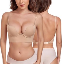 Lemorosy Backless Plunge Bra Size 32C Push Up Low Cut Underwired Multiway Sexy