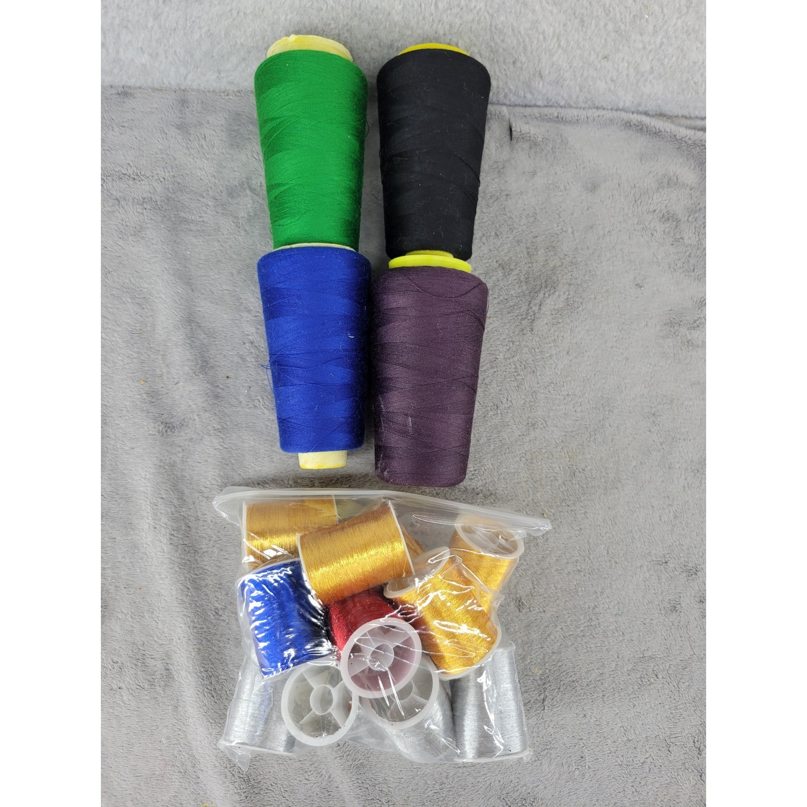 Thread Spools Assorted Colors Gold Silver Blue Green Purple Black Sew