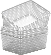 Plastic Storage Baskets for Organizing,11"X8.5"X4.7",Pack of 4 White
