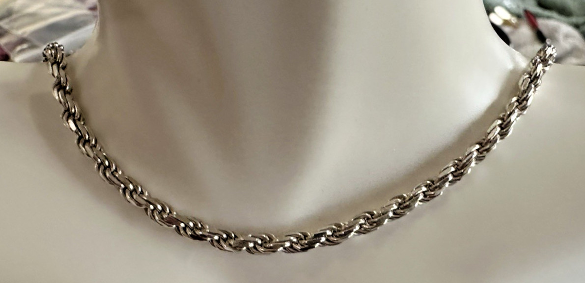 Sterling Silver Rope Chain Bracelet Italy 7.25