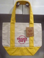 Trader Joe's Mini Canvas Tote Bag Yellow Reusable Shopping Bag Limited