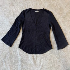 Liberty Garden Anthropologie Top Black Faux Suede Cord Detail Western L/S Sz XS