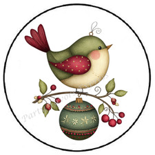 CHRISTMAS BIRD WITH ORNAMENT ENVELOPE SEALS LABELS STICKERS PARTY FAVORS