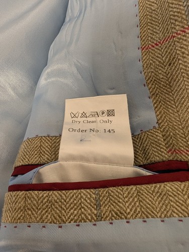 Santinelli Linen & Silk Blazer Jacket Herringbone Check Beige 40S - Afbeelding 9 van 9