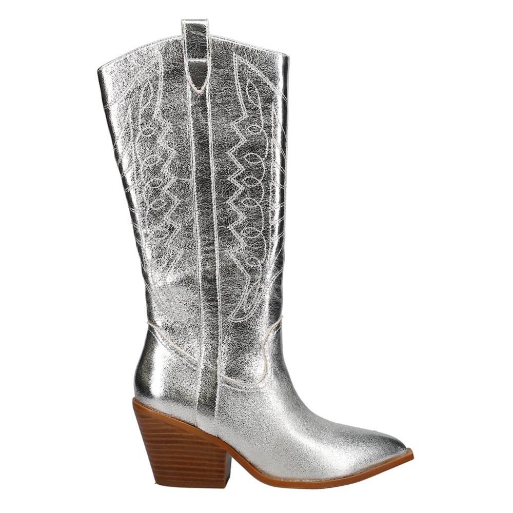 Corkys Howdy Tall Embroidered Snip Toe Metallic Zippered Womens Silver Casual B 5890₽