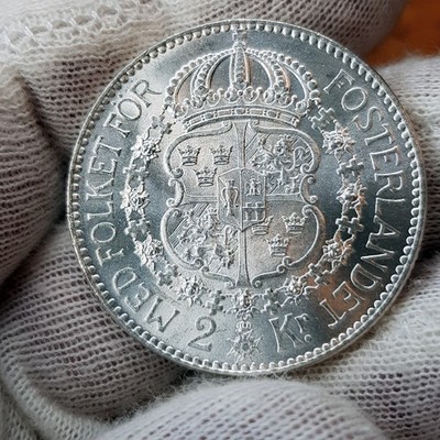 Sweden, 2 kronor, 1924, silver, BU, Gustaf V