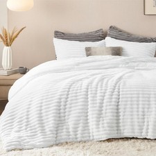 Frye 2" Solid Channel Luxury Faux Fur Comforter 3 Piece Queen Set, Reversible