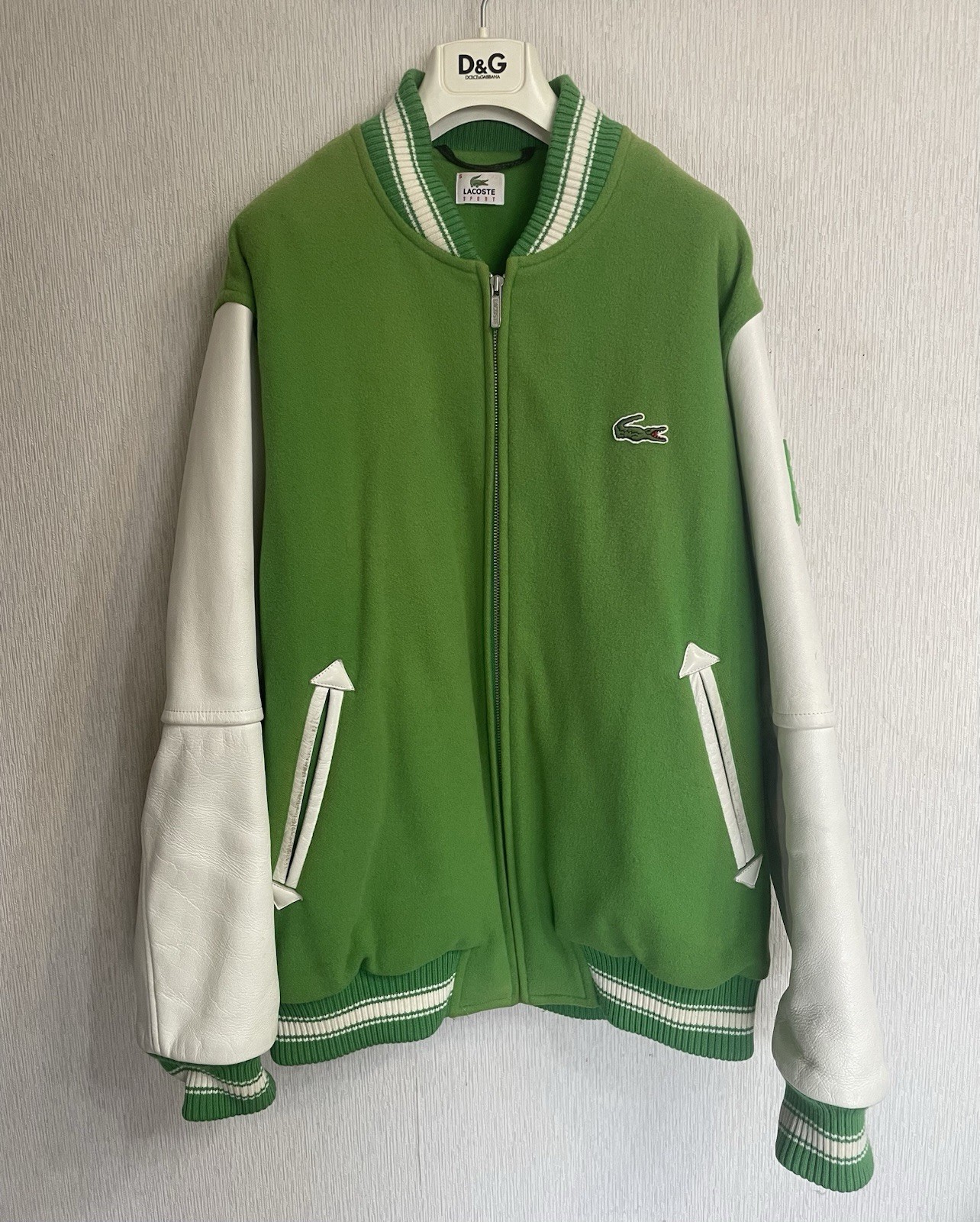 LACOSTE Vintage Varsity Jacket  Real Leather Sleeves  Size 5(L-XL)