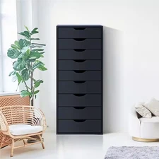 Black 9 Drawer Dresser Tall Dressers for Bedroom Kids Dresser W/Storage Shelv...