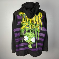 Vintage Y2K 2000 s Invader Zim GIR Striped Jacket Hoodie Mighty Fine Size Large