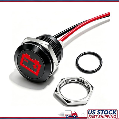 12mm 1/2 12V Red LED Oil Pressure Low Pilot Dash Light, Black Oxide Metal Indica