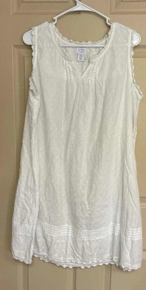 Sigred Olsen Cotton Night Gown White Size 1X Crochet Edge Trim - Image 3 of 4