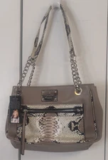 NWT Nicole Miller Snakeskin Print on Front and Handles Tess Shoulder Bag Purse