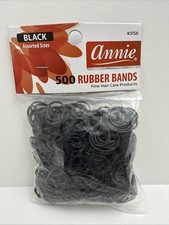 Annie Rubber Bands Assorted Sizes, 500 Piece Hair Ties, Black