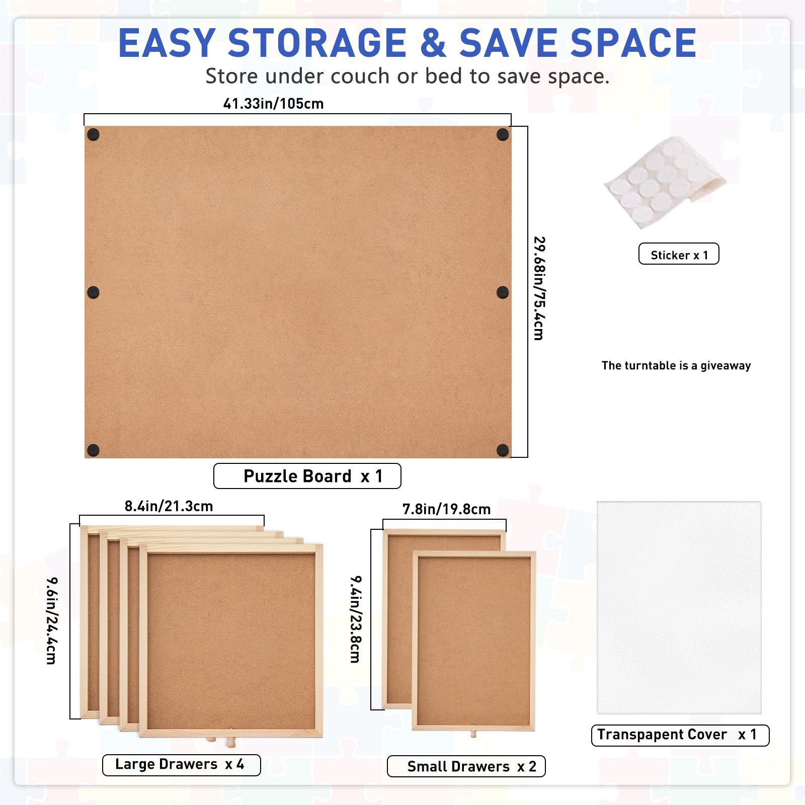 2000 Pieces Rotating Puzzle Board with 6 Drawers and Cover,29.6"X41.3"Portable W