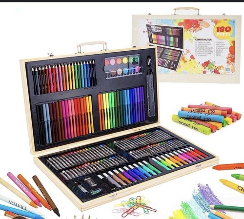 Profi Farben, Kunst Set 180 Teile, faltbare Holzkiste Malen Mädchen/Jungen - Bild 1 von 5
