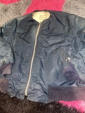 Vtg 70s Serval Zipper Quality Outerwear MA-1 Pilot Flight Bomber Jacket Sherpa