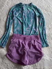 Cat Jack Rash Guard All In Motion Swim Shorts Set Girls XS 4/5 Tropical