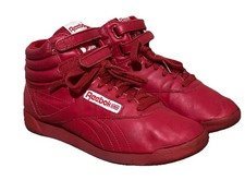VTG Reebok Freestyle Hi Shoes Womens sz 7 Red Leather High Top Athletic Sneakers