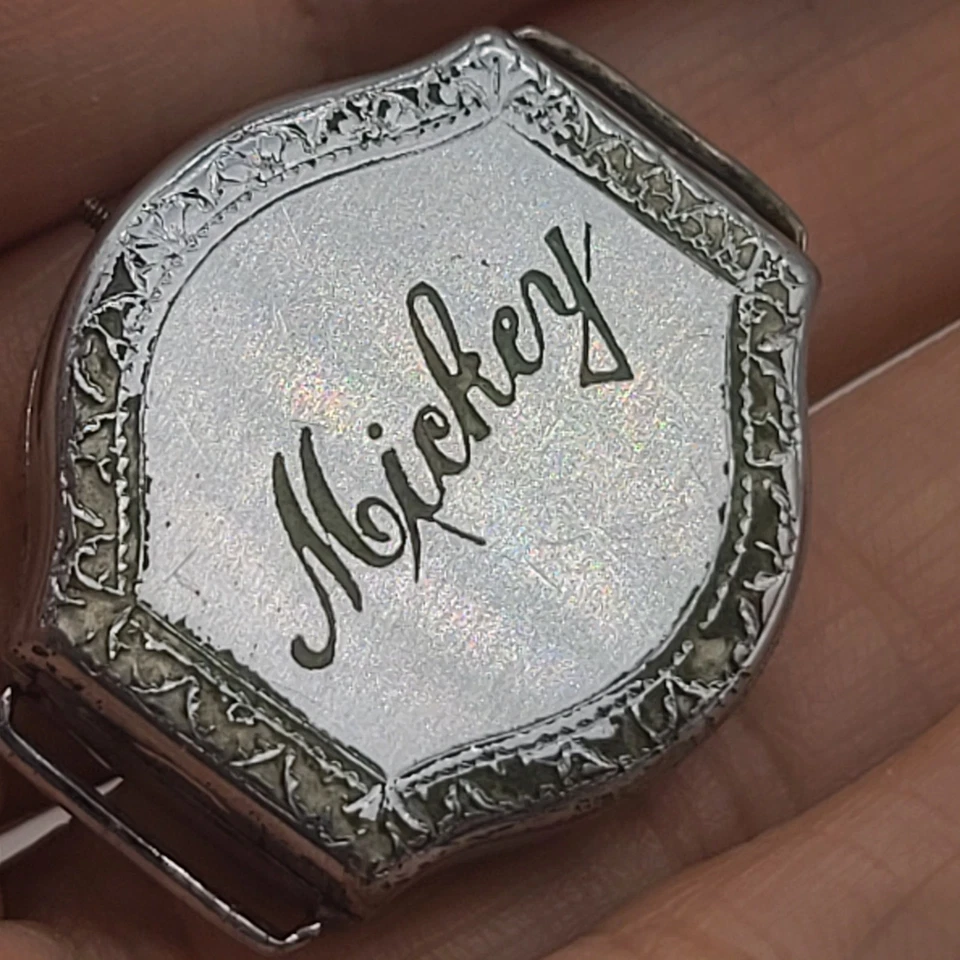 Reloj Emerson Art Deco Vintage Damas Chapado en Oro FALTA VÁSTAGO Mickey grabado Foto 4 de 4