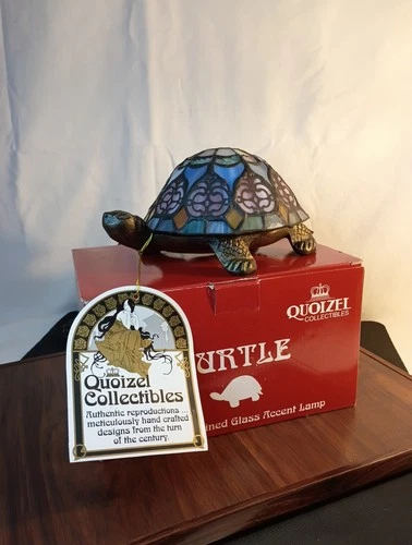 Vintage Quoizel Turtle Stained Glass Accent Lamp Hand Made Tiffany Style Decor