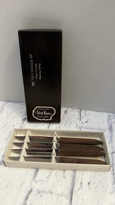 Hollow Ground Stainless Steel Wooden Handle Set Of 4 Steak Knives, New
