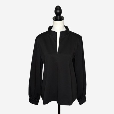 NEW Talbots Passport Ponte 1/4 Zip Mock Neck Pullover Size M Black Travel Ready
