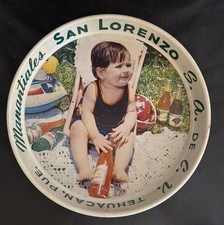 Bandeja metálica de soda vintage de los años 60 de agua mineral mexicana San Lorenzo Tehuacán Puebla