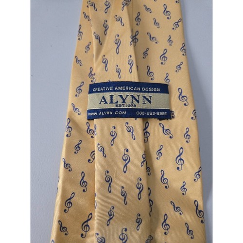 Alynn Yellow Tie Blue Musical Notes Handmade 100% Silk - Picture 2 of 4