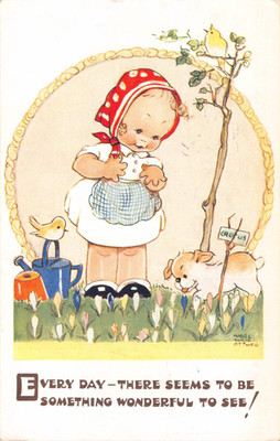 Postkarte Mabel Lucie Attwell Jeden Tag etwas Wunderbares Valentinstag verschickt 1930er