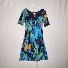 London Style Vtg Empire Dress 4 Blue Artsy Watercolor Mermaid Forest Fairy Y2K