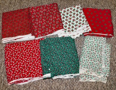 LOT 7 Vintage Christmas Cotton Fabric Cranston Concord+ Holly Candy Cane+ 12+Yds