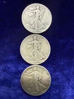 Lot of 3 Walking Liberty  Silver Half Dollars - 1943D, 1944S, 1945