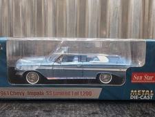 Sun Star 1961 Chevy Impala SS Convertible 1:18 Scale Diecast Car Jewel Blue 3404