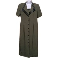 Academia Olive Green Button-Down Maxi Dress Edwardian Victorian Vintage 12P