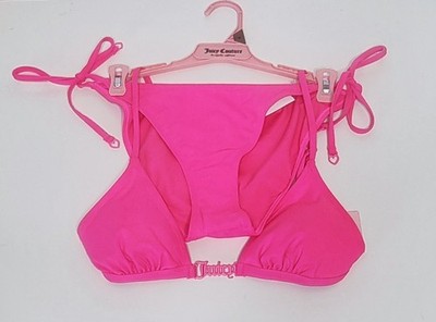  Juicy Couture Women Pink Swimsuit LOGO Hardware TRI Bikini Set Sz M JUC16126S