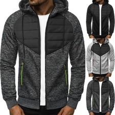 Hooded Men's Casual Sweatshirt Jacket Splicing Design with Zipper Daily Outwear
